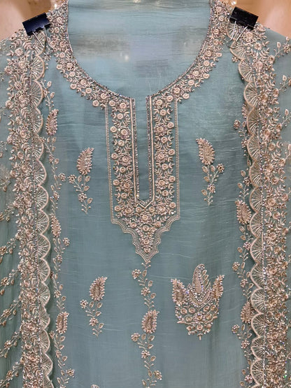 Aarifa Resham Veil Suit (Sea Green)