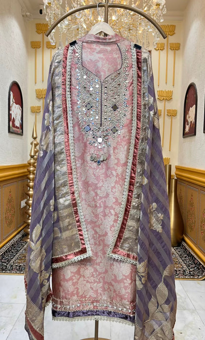 Mehroza Banarasi Brocade Suit (Pink)