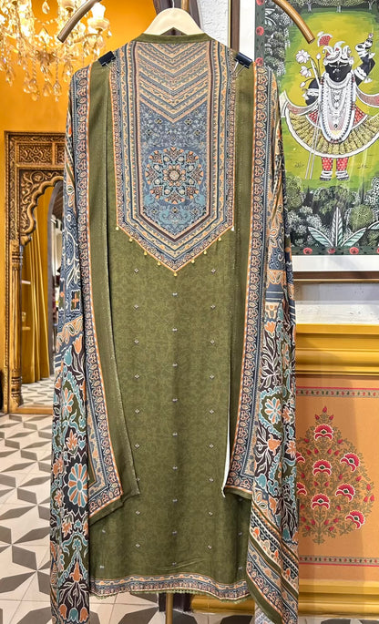 Siyana Pashmina Suit (Olive Green)