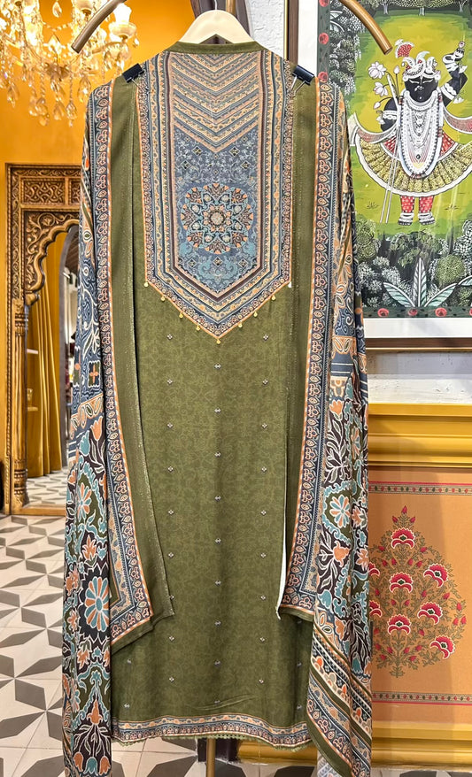 Siyana Pashmina Suit (Olive Green)