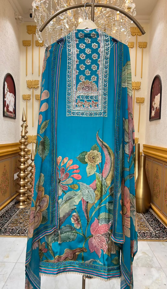 Aarifa Grace Printed Suit (Blue)