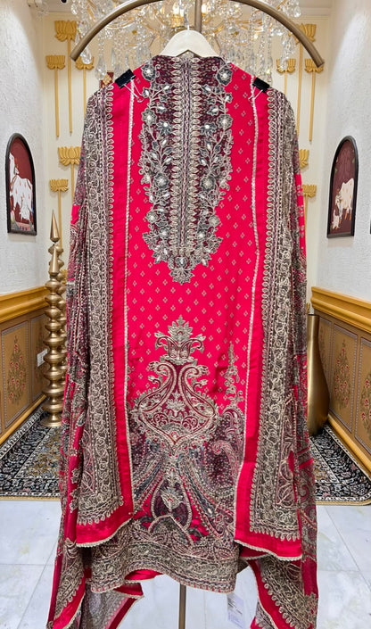 Ishqra Zari Bloom Suit (Magenta)