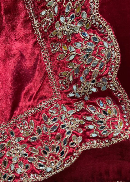 Ruhnaz Velvet Taj Suit (Red)