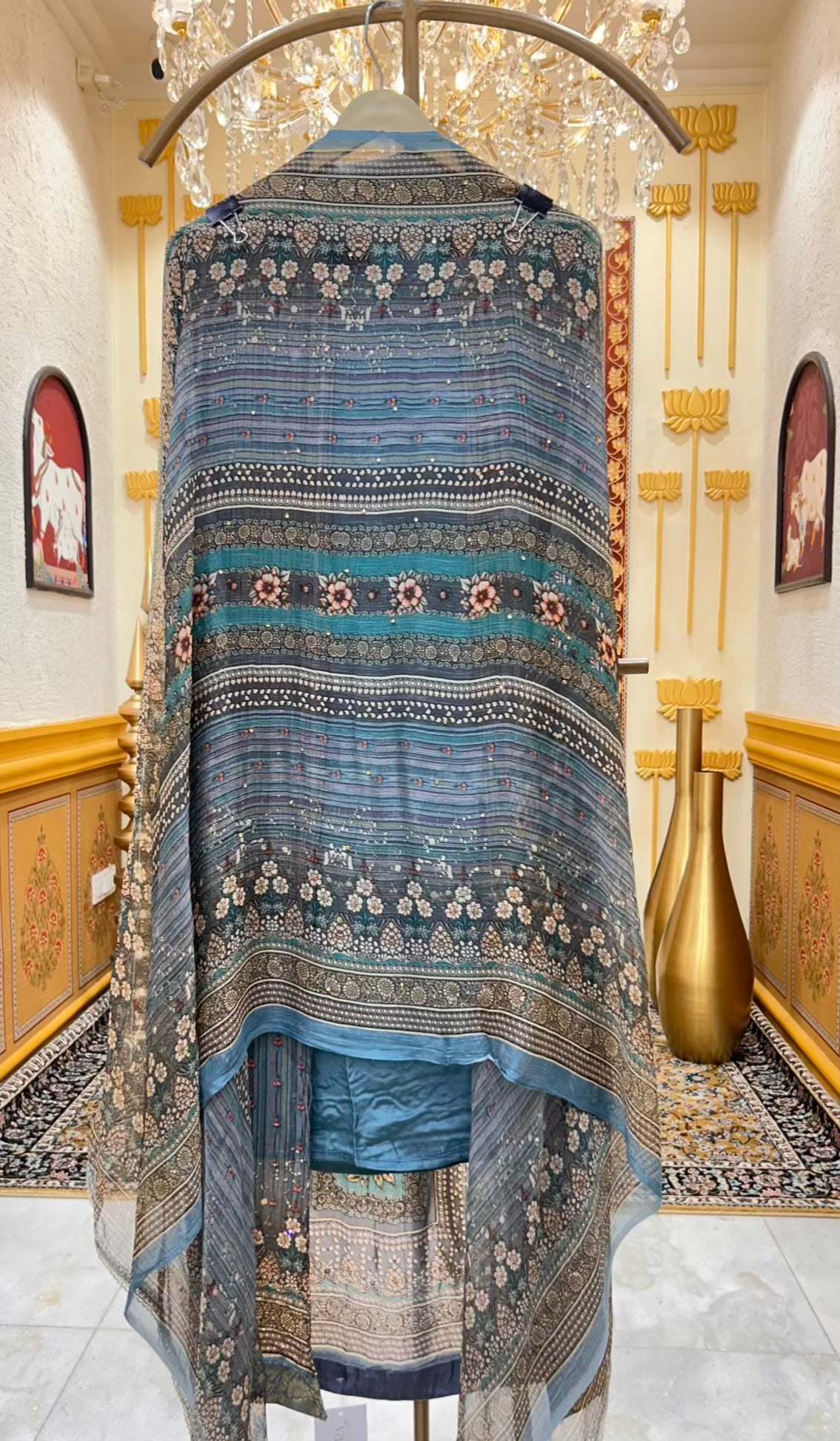 Zehna Printed Crepe Suit (Peacock Blue)