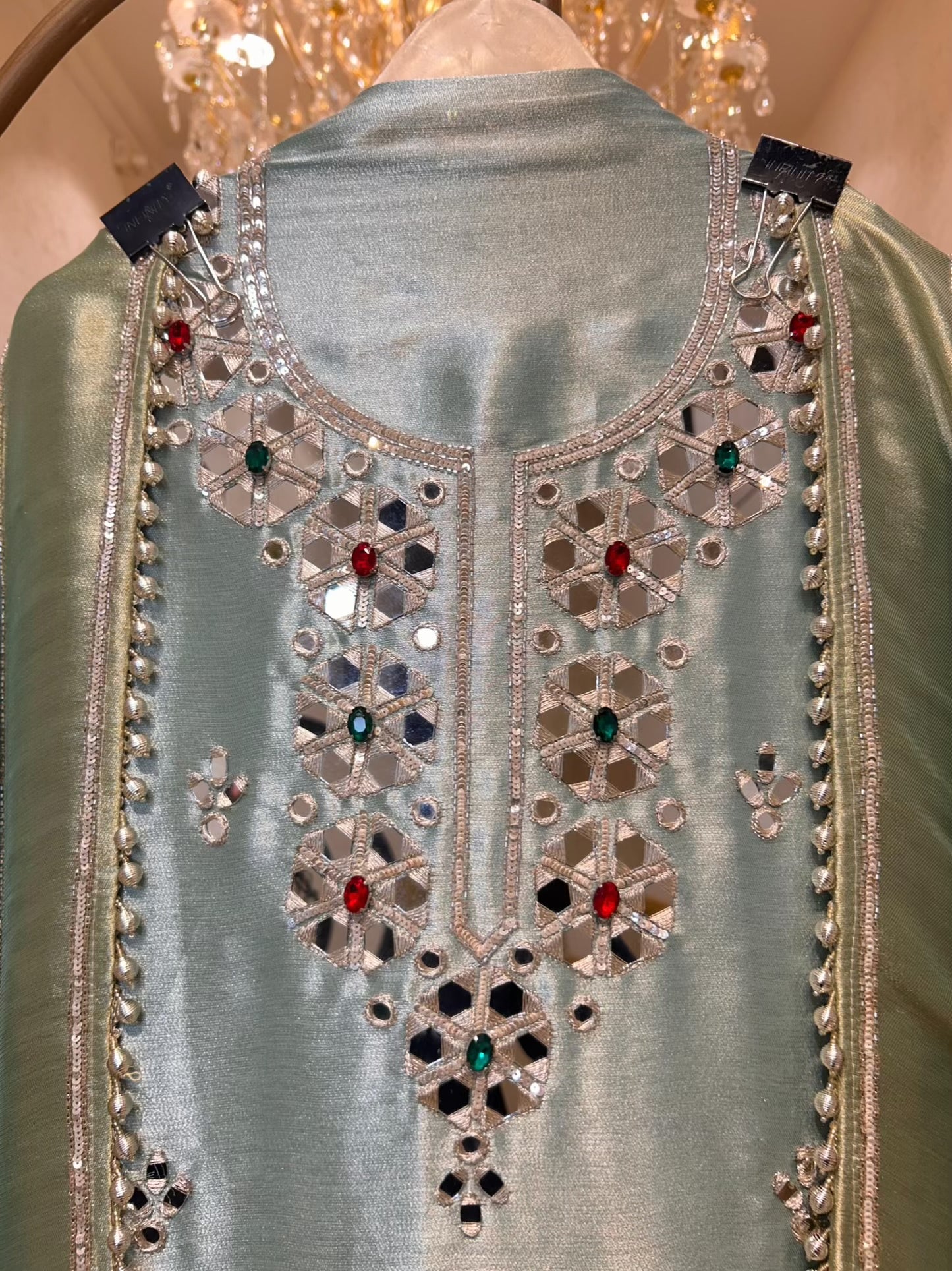 Ruhani Brocade Stone Élan Suit (Powder Green)