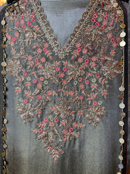 Taraab Shimmer Organza Suit (Grey)