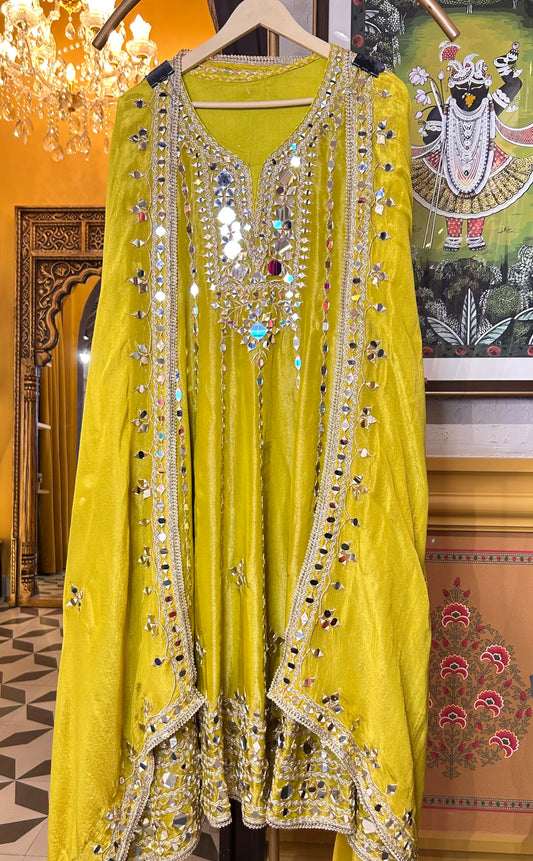Zarqash Bandhej Suit (Lemon Green)