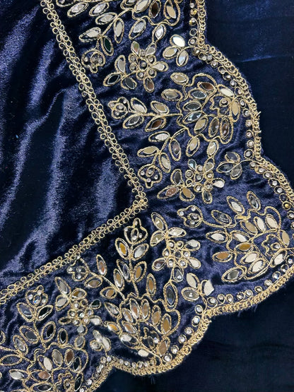 Ruhnaz Velvet Taj Suit (Navy Blue)