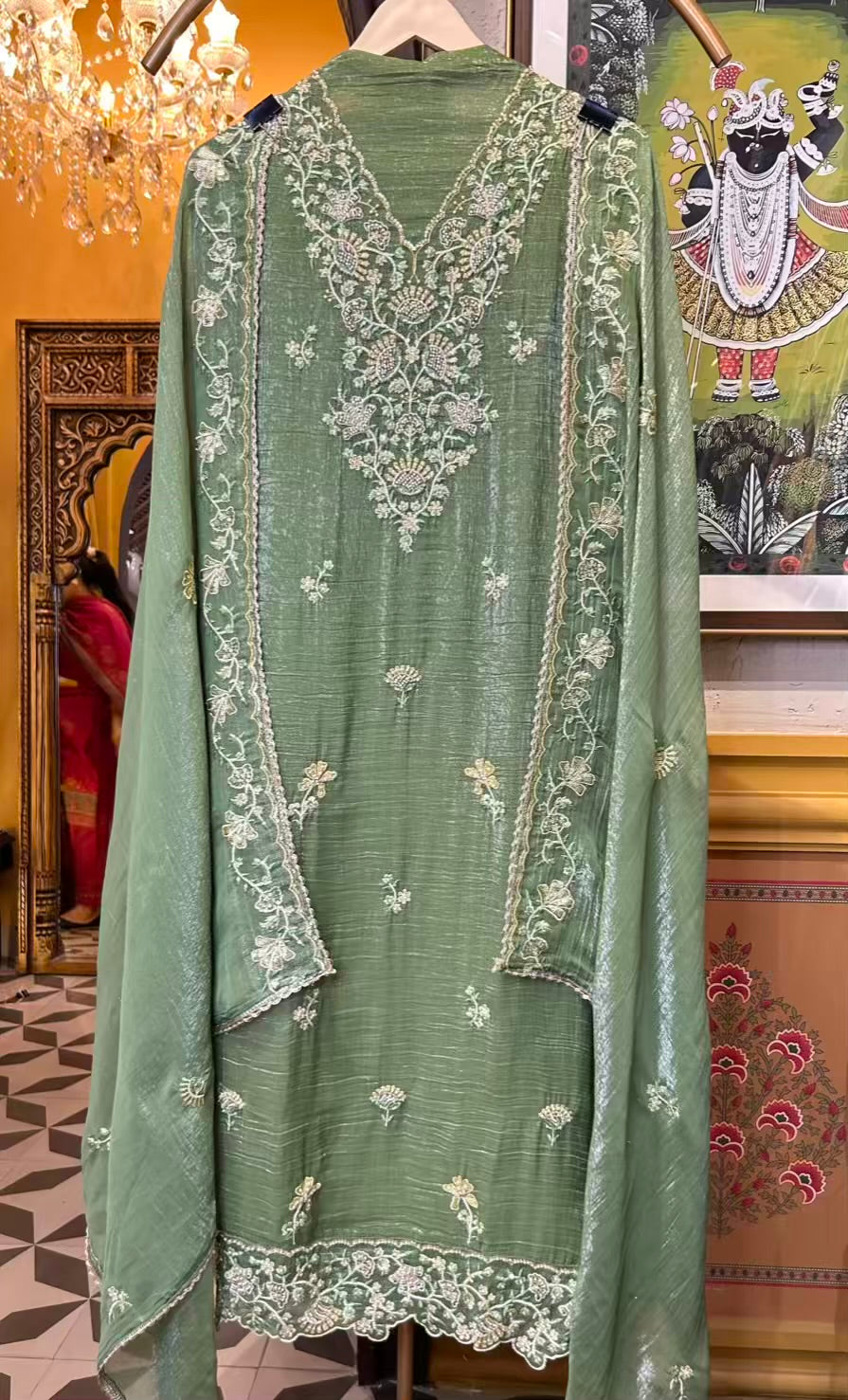 Parchaam Tissue Organza Suit (Green)