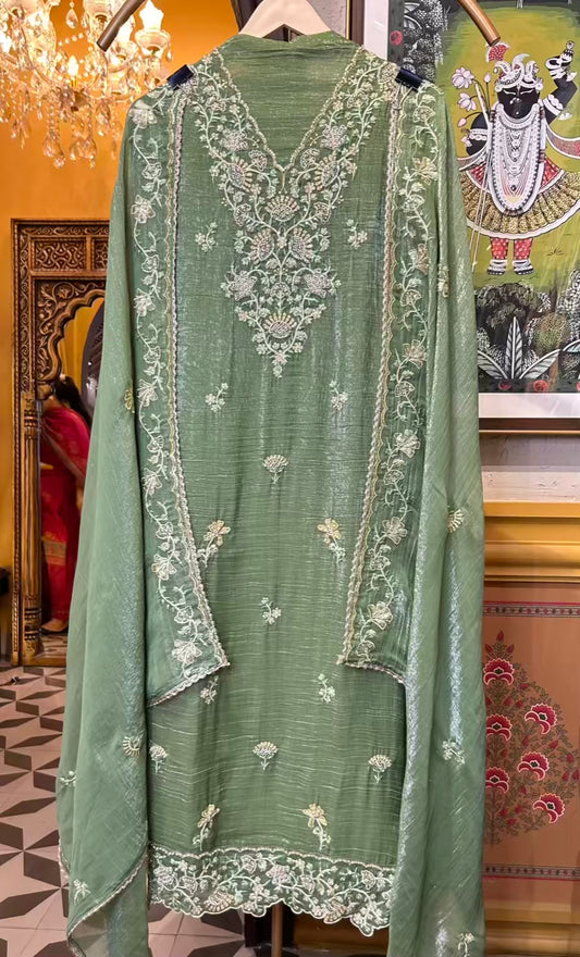 Parchaam Tissue Organza Suit (Green)