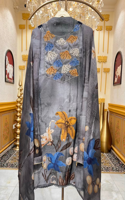 Esha Muslin Spark Suit (Dark Grey)