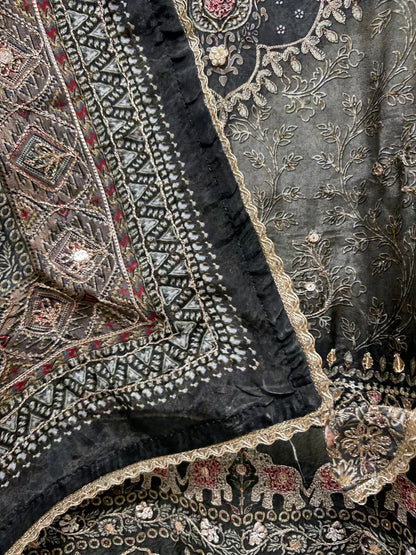 Zareenah Zari Flow Suit (Grey Green)