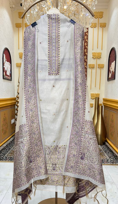 Ishmira Jamdhani Noor Suit (Beige & Purple)