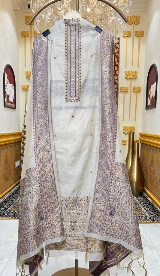 Ishmira Jamdhani Noor Suit (Beige & Purple)