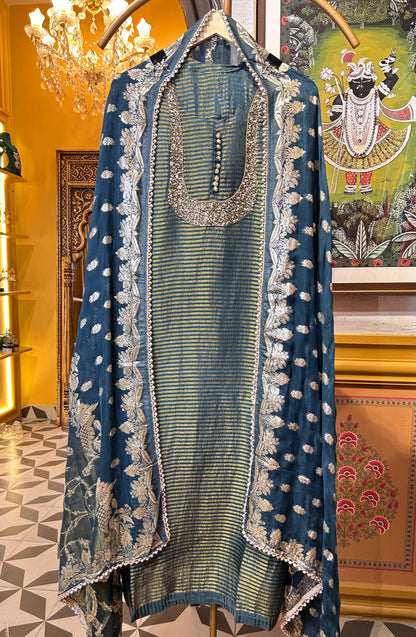 Zarice Organza Suit ( dark green)