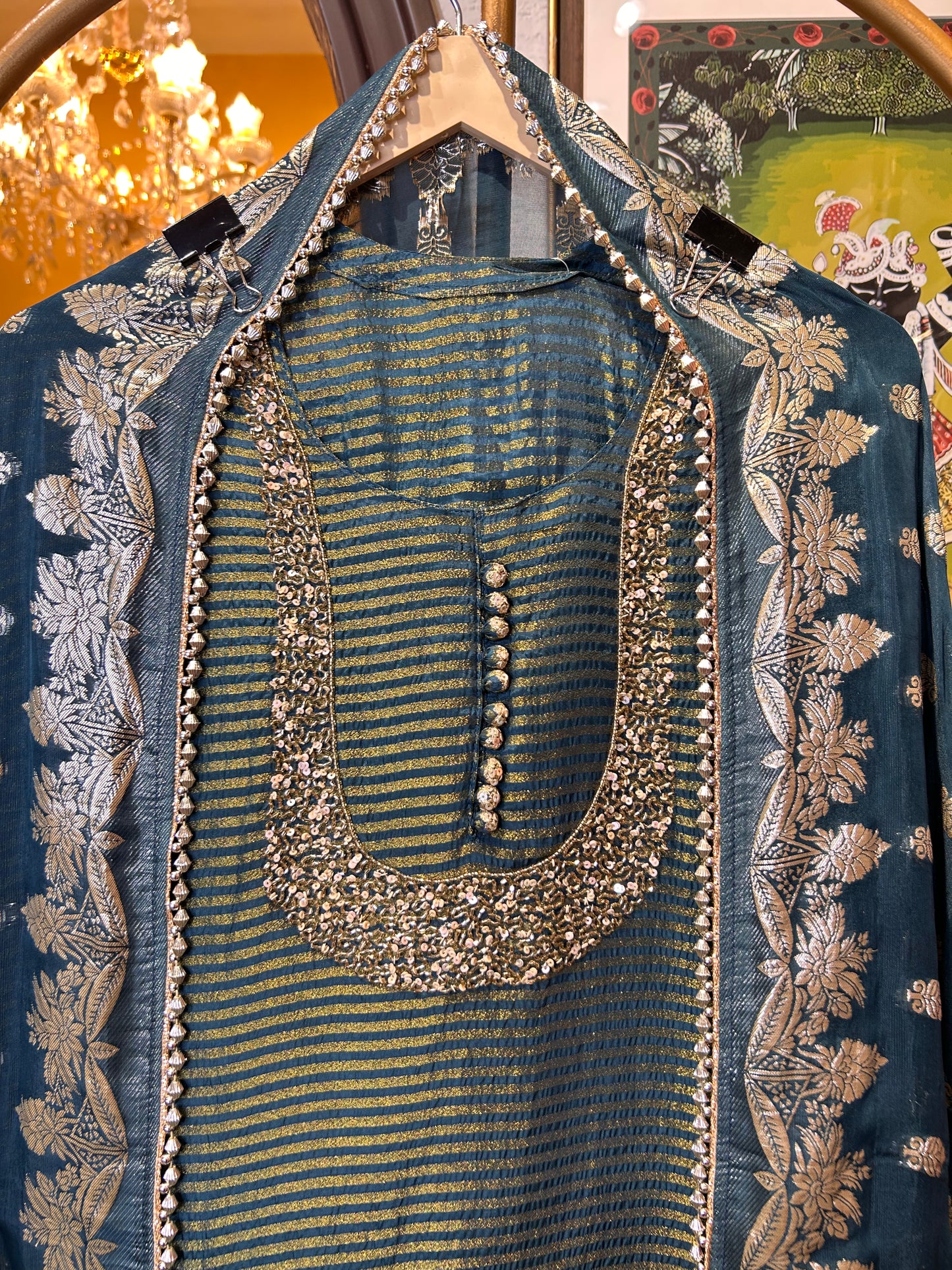 Zarice Organza Suit ( dark green)