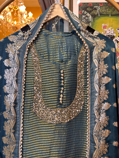 Zarice Organza Suit ( dark green)