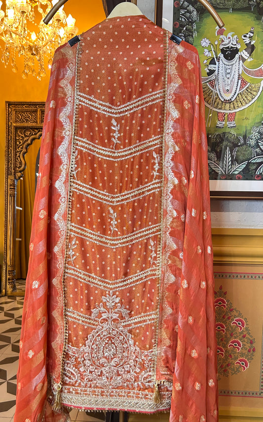 Elegant shimmer organza suit(Rust)