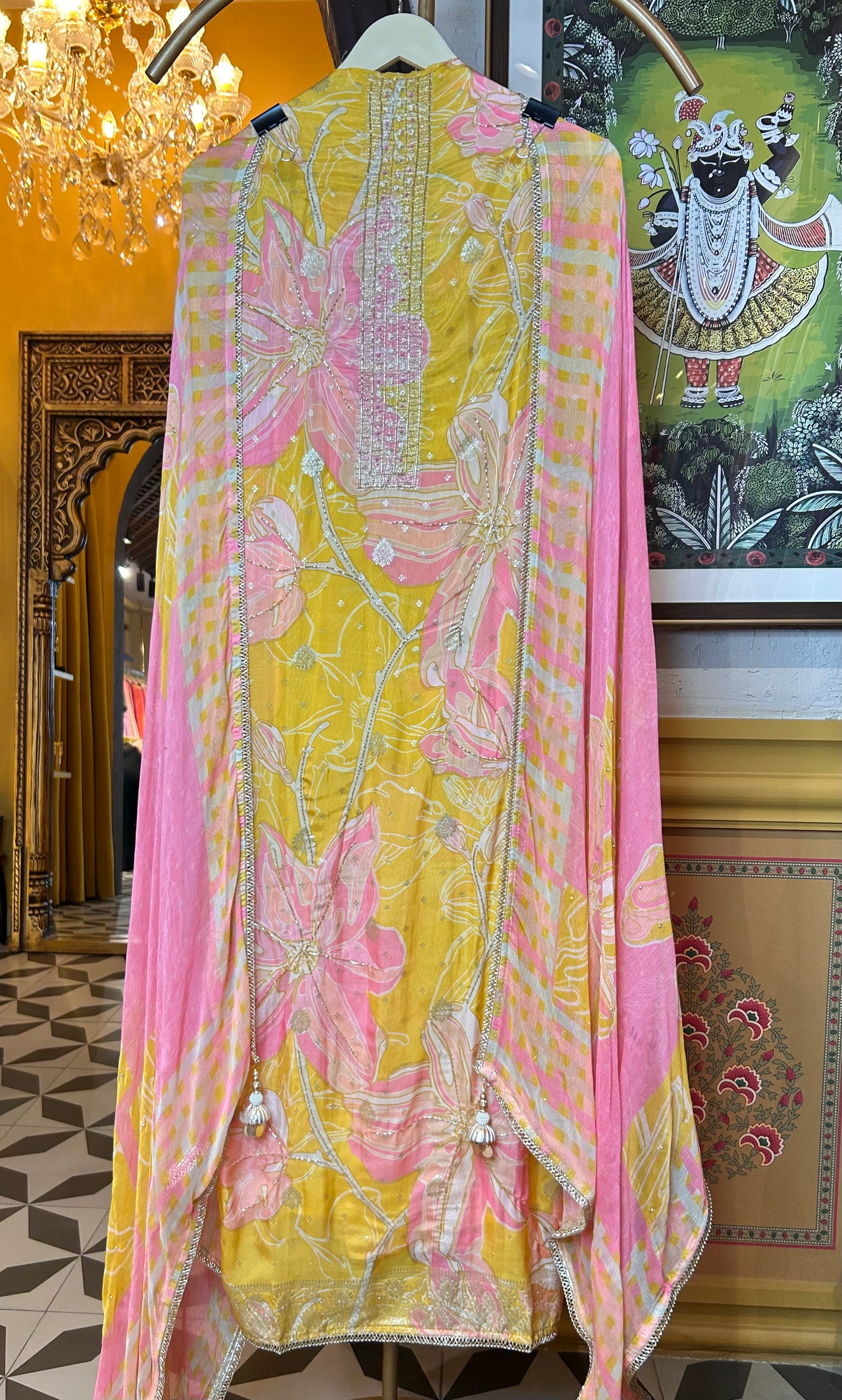 Aavira Shimmer Organza Suit (Yellow)