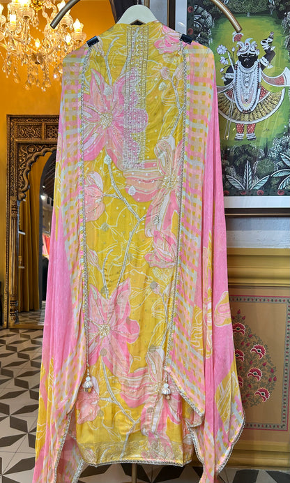 Aavira Shimmer Organza Suit (Yellow)