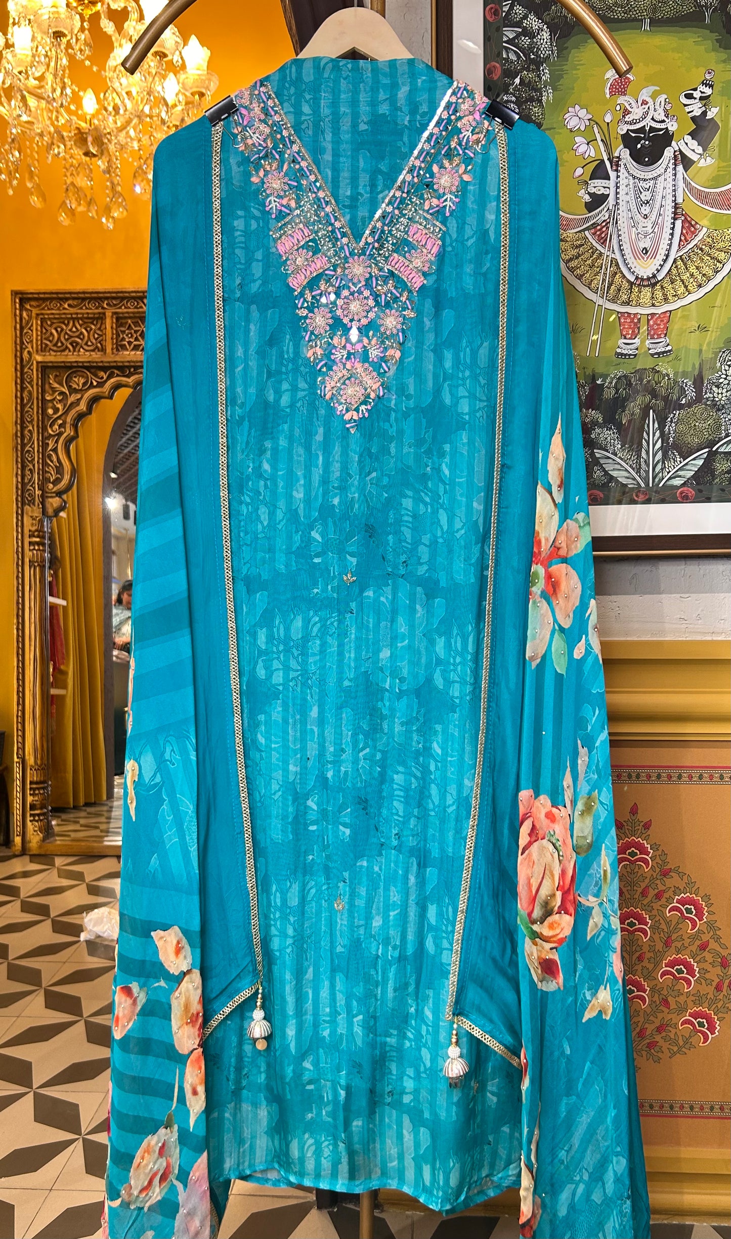 Silken shine organza suit(Blue)