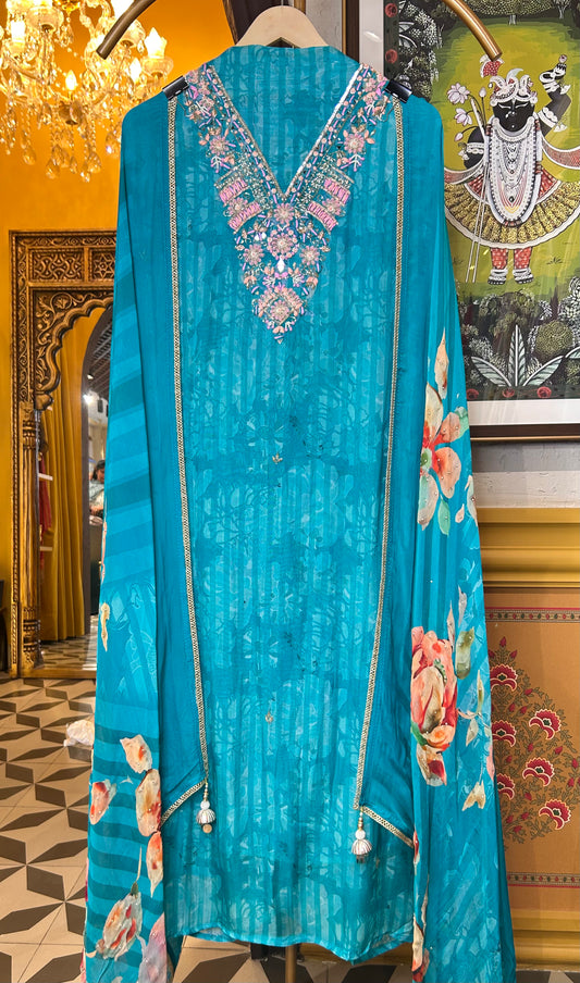 Silken shine organza suit(Blue)