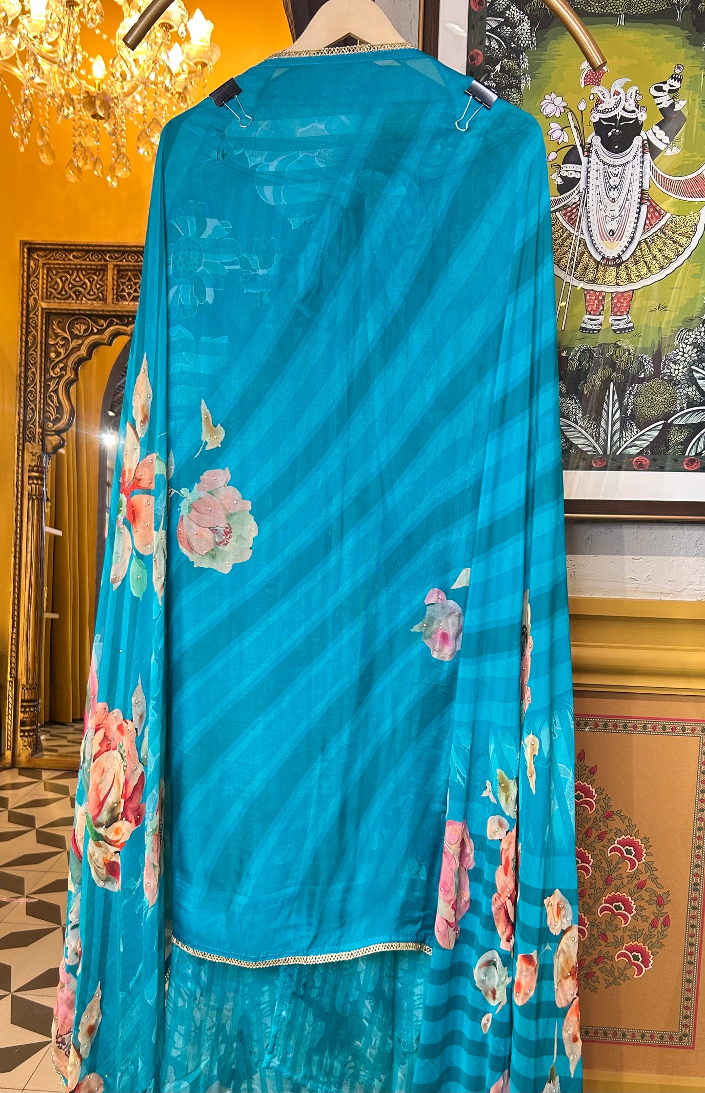 Silken shine organza suit(Blue)