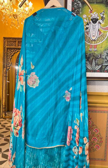 Silken shine organza suit(Blue)