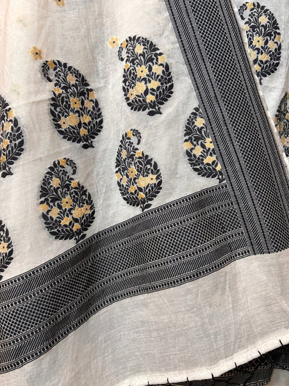 Zariya Mul Chanderi suit (white & black)