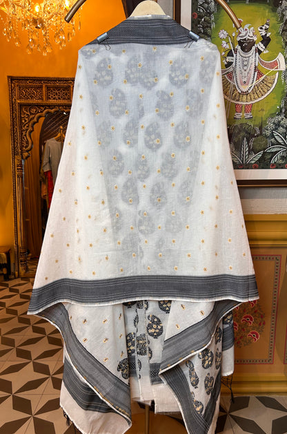 Zariya Mul Chanderi suit (white & black)