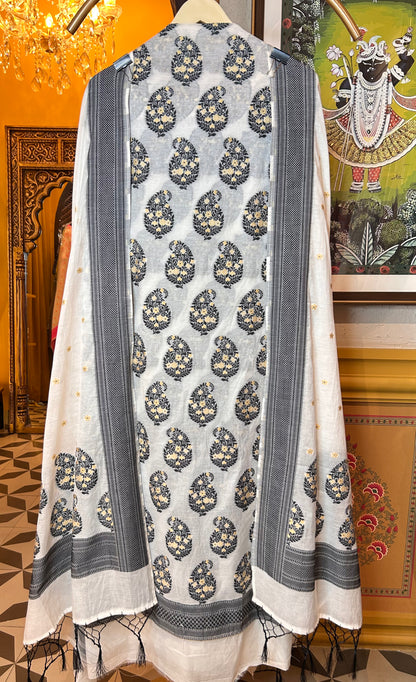 Zariya Mul Chanderi suit (white & black)