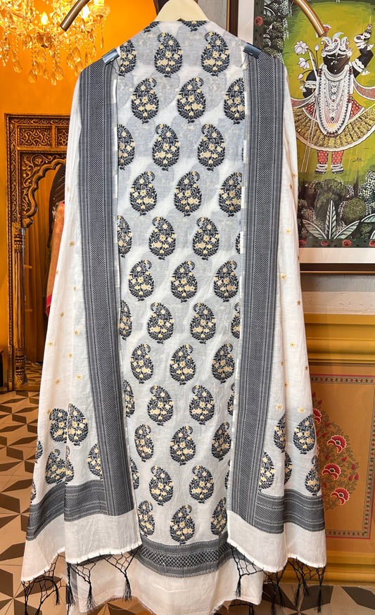Zariya Mul Chanderi suit (white & black)