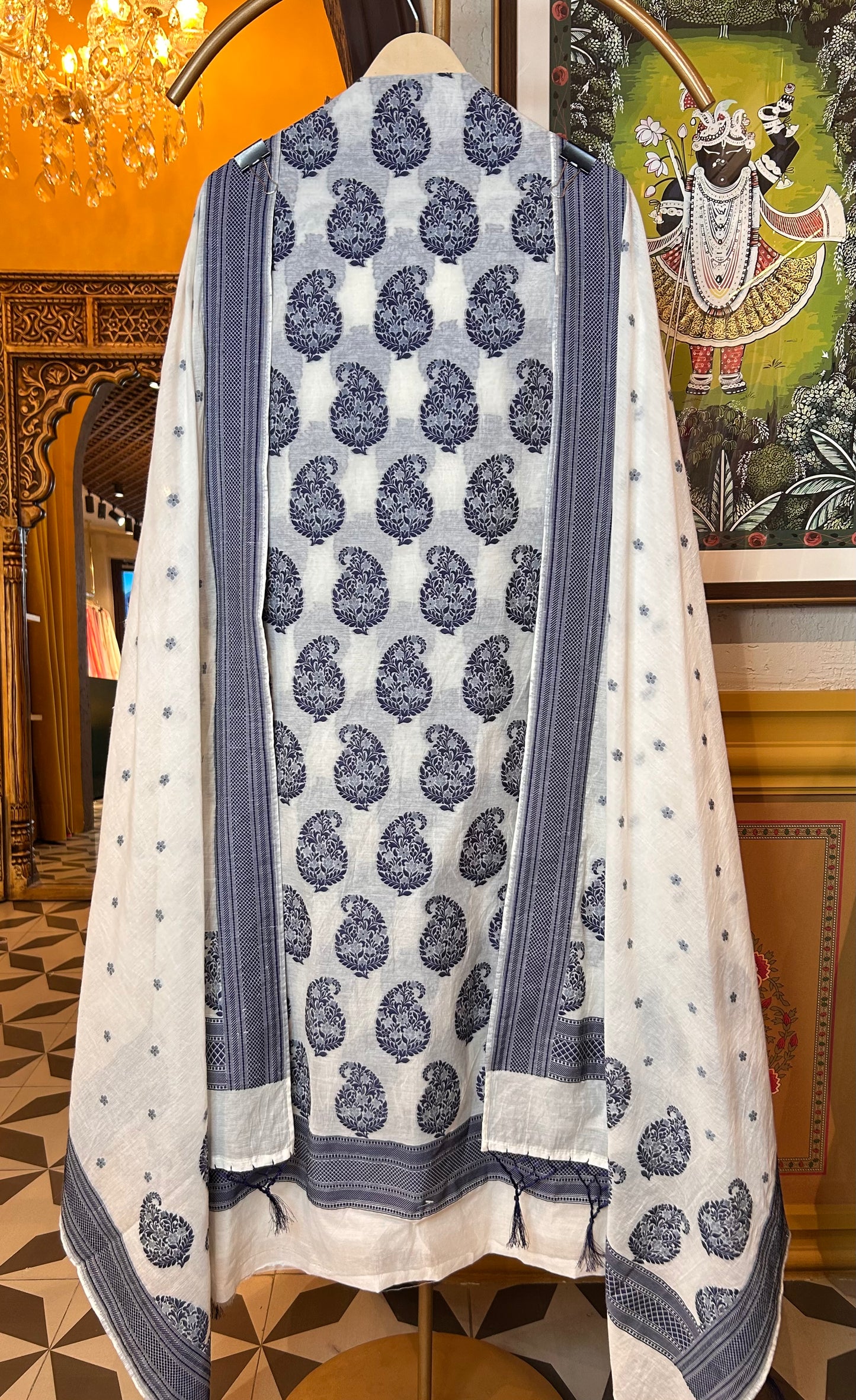 Zariya Mul Chanderi suit (white & blue)