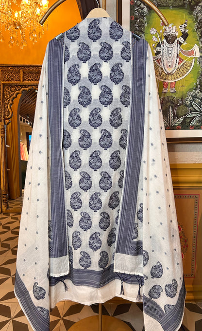 Zariya Mul Chanderi suit (white & blue)