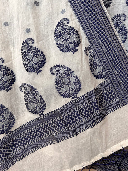 Zariya Mul Chanderi suit (white & blue)