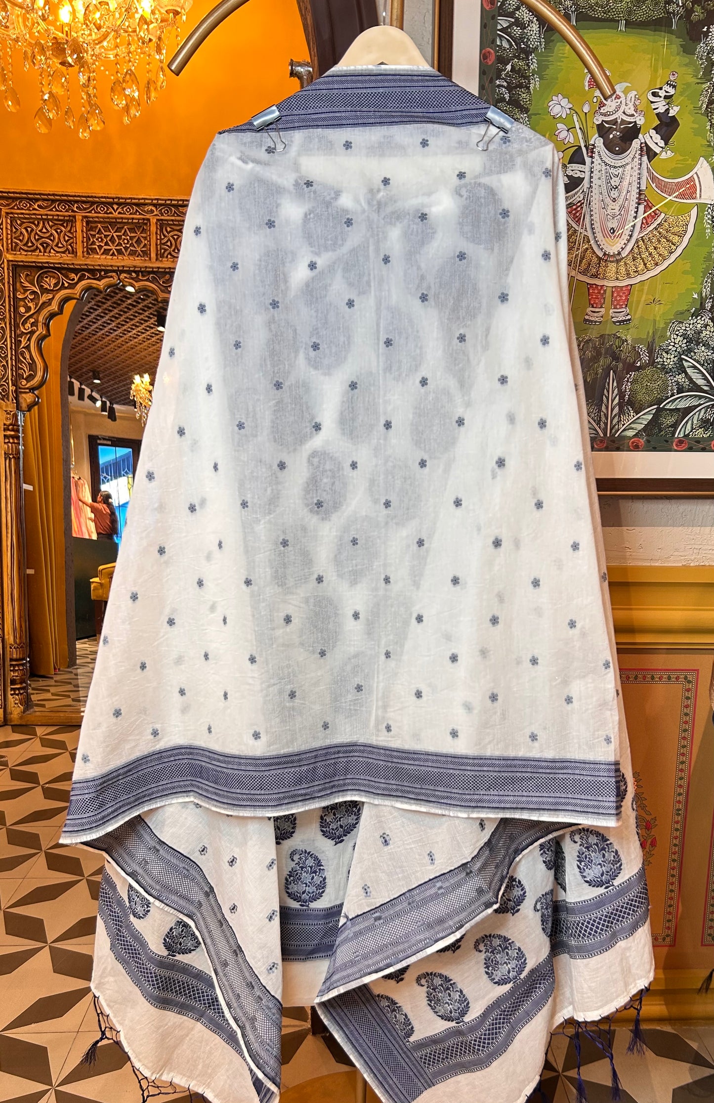 Zariya Mul Chanderi suit (white & blue)