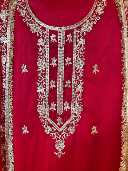 Naaz-a-Noor Organza Suit(Red)