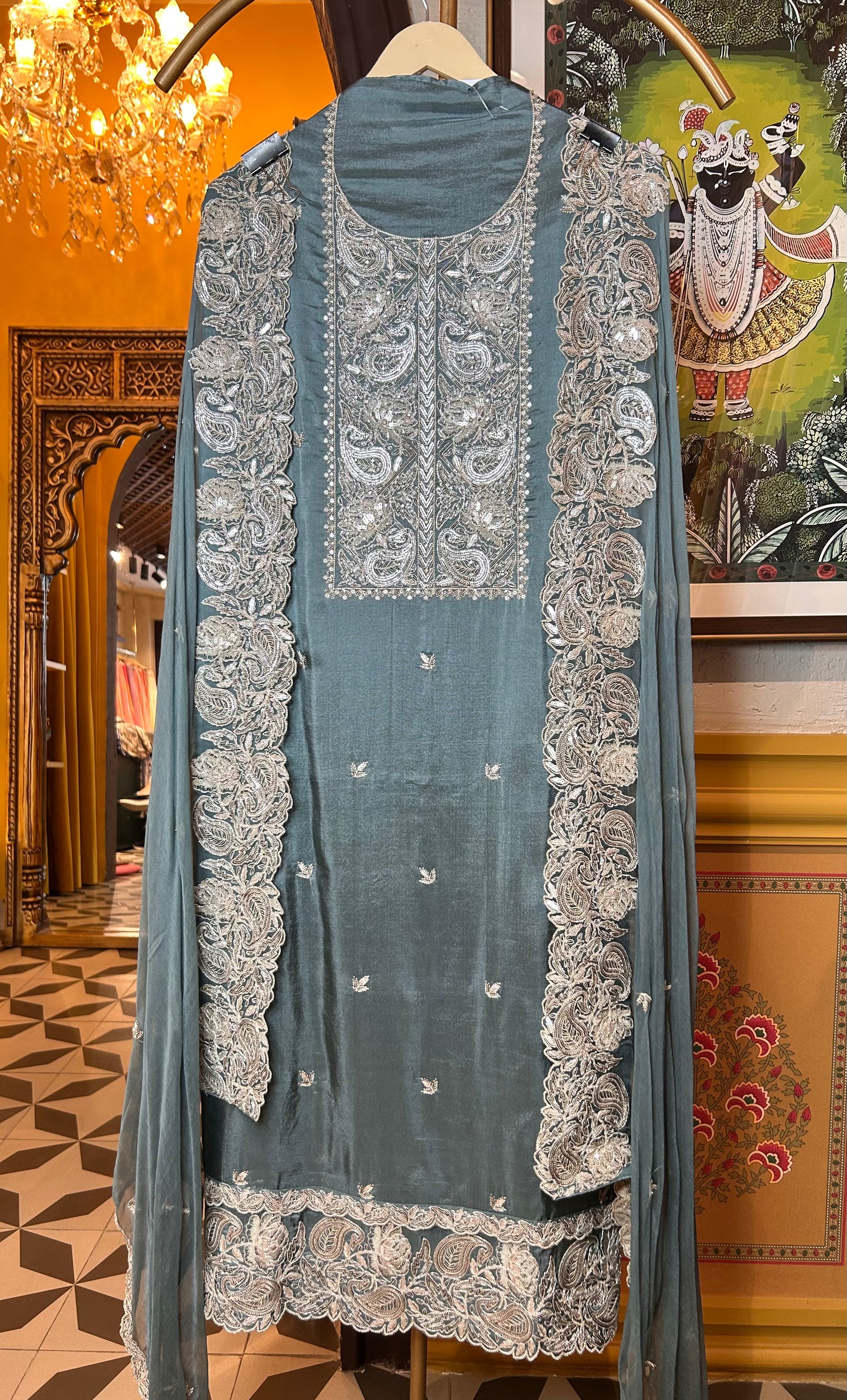 Grace in Silk & Chiffon Suit(Blue))