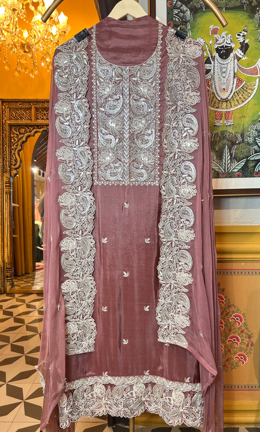 Grace in Silk & Chiffon Suit(Wine)