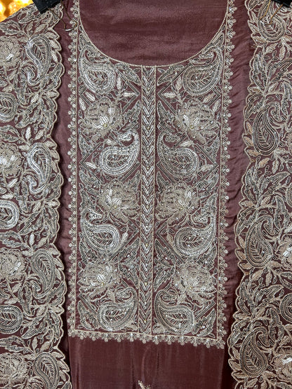 Grace in Silk & Chiffon Suit(Wine)