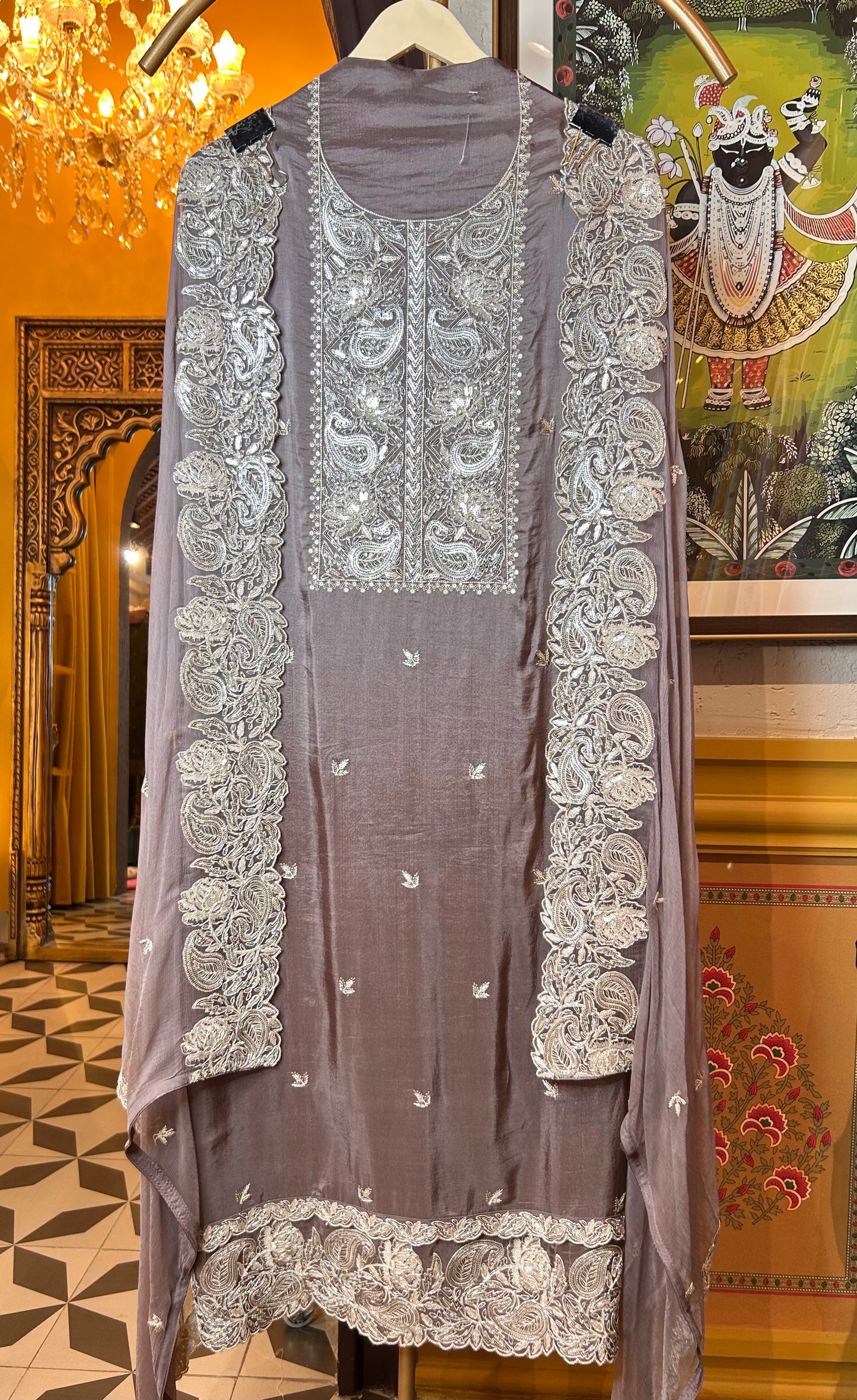 Grace in Silk & Chiffon Suit(Gray)