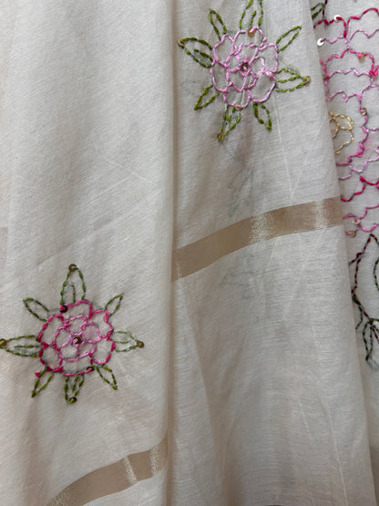 Rooh-e-Mul Chanderi( Ivory pink)