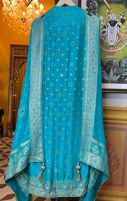 Nazakat in Banarasi Muslin suit(Blue)