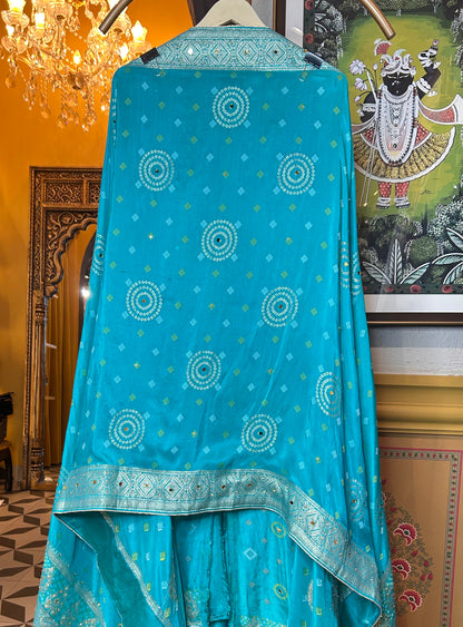 Nazakat in Banarasi Muslin suit(Blue)