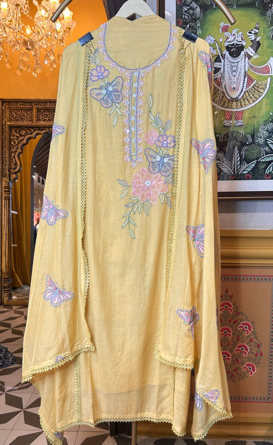 Meher mul Chanderi suit(Yellow)