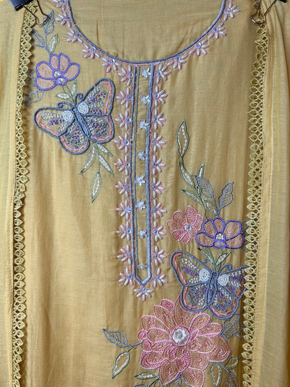 Meher mul Chanderi suit(Yellow)
