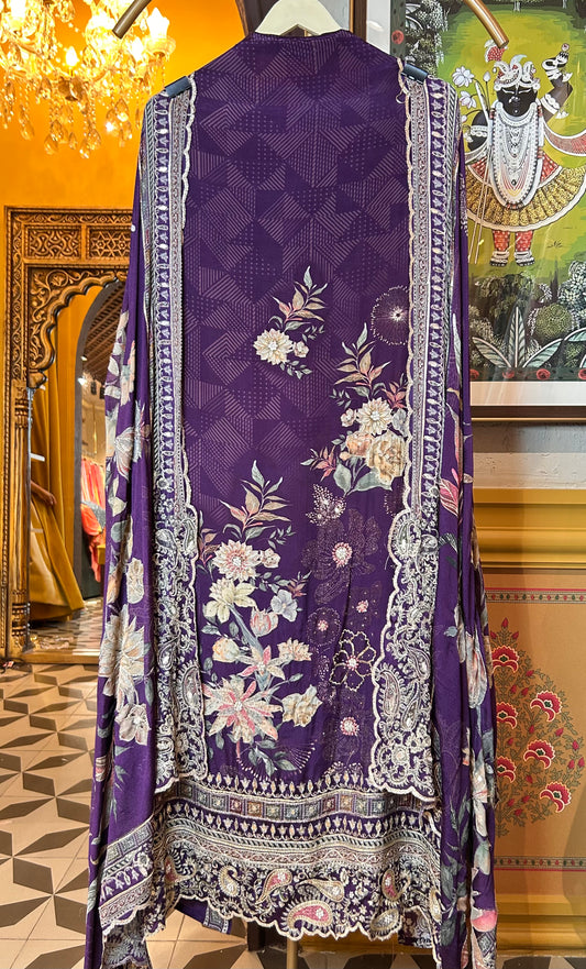 Zariah Pure Crêpe suit(Purple)