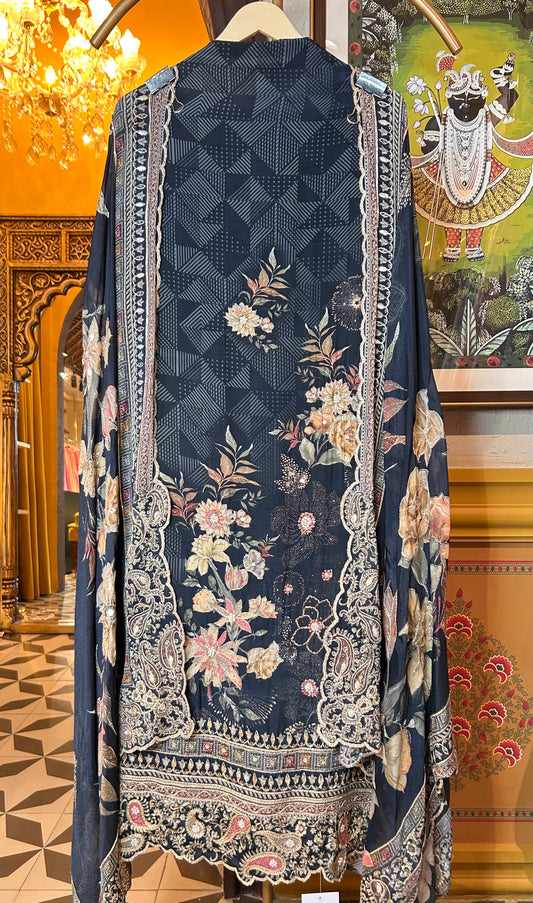 Zariah Pure Crêpe suit(Dark blue)