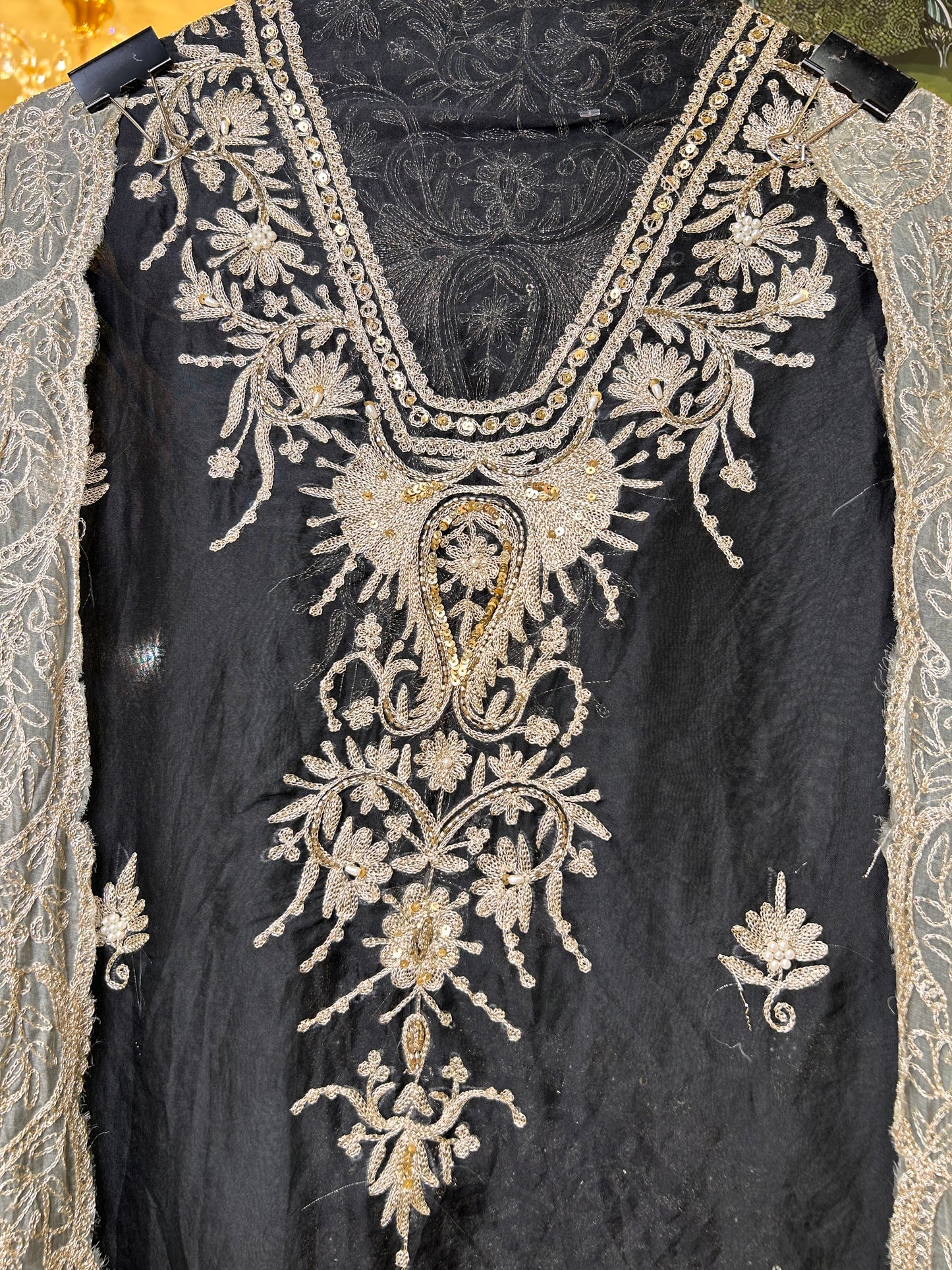 Zarqa Aari Organza Suit (Black)