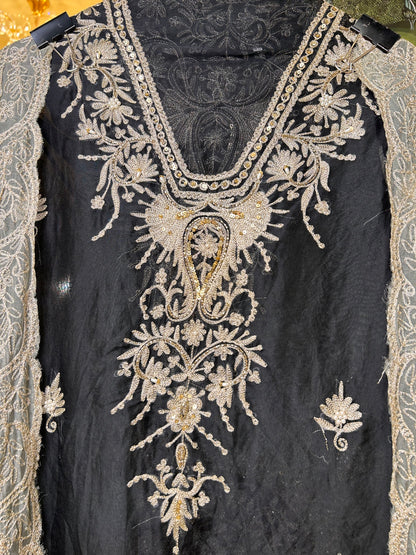 Zarqa Aari Organza Suit (Black)